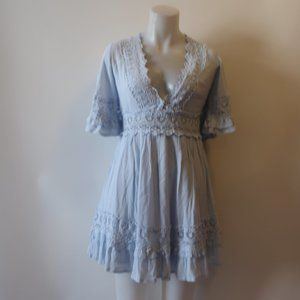 Womens My-Kim Collection Light Blue Semi-Sheer Waist Tiered A-Line Mini Dress M*